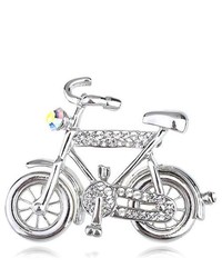 Alilang Crystal Rhinestone Silver Tone Bicycle Park Dark Tone Bike Girl Cute Pin Brooch