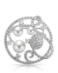 Bling Jewelry Cubic Zirconia Pearl Circle Swirl Leaf Pin Wedding Brooch