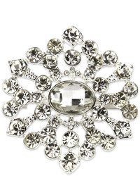 Jones New York Brooch Silver Tone Crystal Flower Pin Box