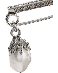Alexander McQueen Silver Tone Swarovski Crystal And Pearl Brooch One Size