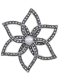 Lord & Taylor Sterling Silver And Marcasite Flower Brooch