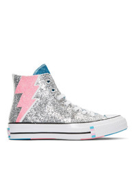 Silver Canvas High Top Sneakers