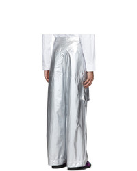 Tibi Silver Nylon Pleated Cargo Pants