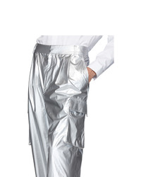 Tibi Silver Nylon Pleated Cargo Pants