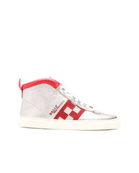 Silver Check Leather High Top Sneakers