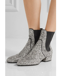 Jimmy Choo Monty Glittered Leather Chelsea Boots Silver
