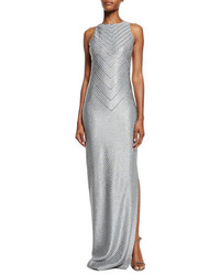Silver Chevron Sequin Evening Dress