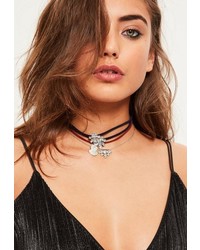 Missguided Silver 4 Pack Jewelled Choker Necklace Set