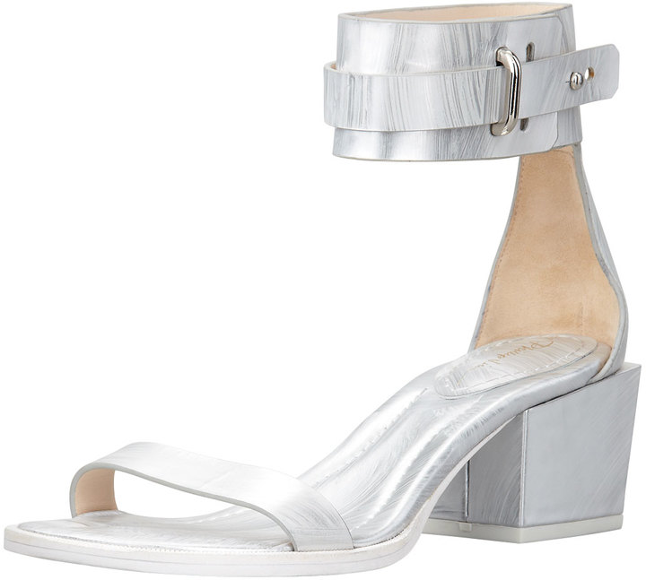 Silver Chunky Leather Heeled Sandals: 3.1 Phillip Lim Coco Metallic ...