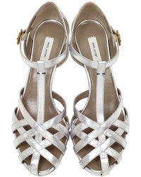 Marc Jacobs Woven Laminated Leather Mid Heel Sandal