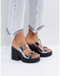 Silver Chunky Mules