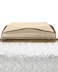 Jimmy Choo Cloud Silver And Gold Metallic Crocodile Clutch Bag
