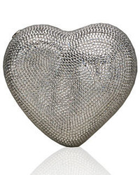 Judith Leiber Couture Heart Crystal Clutch Bag Silver