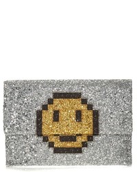 Anya Hindmarch Pixel Smiley Valorie Glitter Clutch