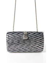 Saks Fifth Avenue Silver Black Small Box Clutch Handbag