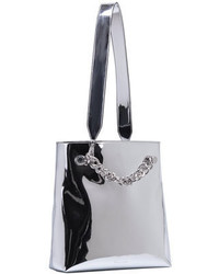 Van Metallic Chain Clutch Bag Wstrap Silver Specchio