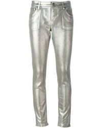 Silver Cotton Skinny Jeans