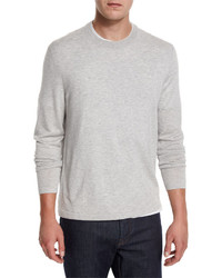 Neiman Marcus Cashmere Silk Crewneck Sweater Silver Ash