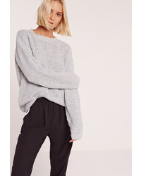 Missguided Grey Waffle Knit Crew Neck Sweater