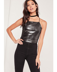 Missguided Strappy Metallic Crop Top Silver