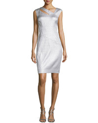 Kay Unger New York Metallic Jacquard Cutout Dress Platinum