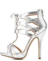 Charlotte Russe Metallic Caged Cut Out Lace Up Heels