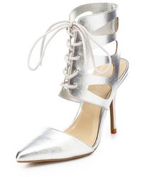 Charlotte Russe Wild Diva Lounge Metallic Cut Out Lace Up Pointed Toe Heels