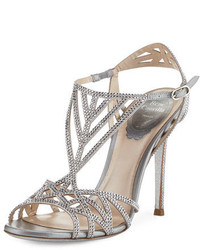 Silver Cutout Satin Sandals