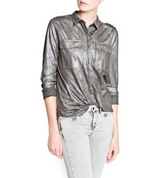 Mango Outlet Crystal Metallic Faux Suede Shirt