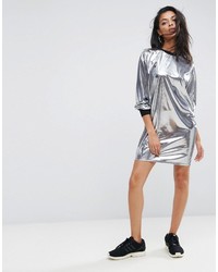 Asos Metallic Mini Dress With Rib Trim