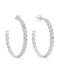 Suzanne Kalan 18 Karat White Gold Diamond Hoop Earrings