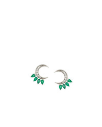Gisele For Eshvi 18kt Gold Diamond And Emerald Moon Shape Earrings