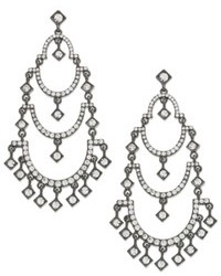 ABS by Allen Schwartz Earrings Silver Tone Crystal Three Tier Chandelier Earrings