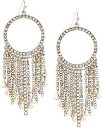 Fragments for Neiman Marcus Fragts Rhinestone Hoop Tassel Earrings Silvertone
