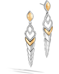 John Hardy Legends Naga 18k Gold Silver Diamond Long Drop Earrings