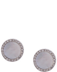 Ef Collection Mother Of Pearl Diamond Disc Stud Earrings
