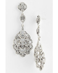 Nina Eiffel Statet Drop Earrings Antique Silver Clear Crystal