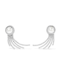 Alessandra Rich Oversized Silver Tone Crystal And Faux Pearl Clip Earrings