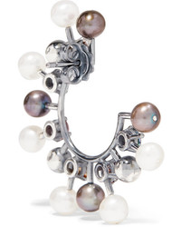 Bottega Veneta Oxidized Silver Tone Crystal And Pearl Earrings