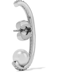 Kenneth Jay Lane Rhodium Plated Cubic Zirconia And Faux Pearl Earrings Silver