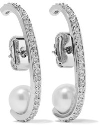 Kenneth Jay Lane Rhodium Plated Cubic Zirconia And Faux Pearl Earrings Silver