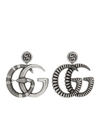 Gucci Silver And Black Gg Marmont Earrings