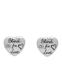 Gucci Silver Blind For Love Heart Stud Earrings
