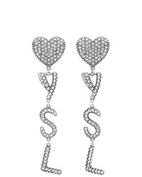 Saint Laurent Silver Crystal Heart Earrings