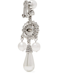 Oscar de la Renta Silver Plated Faux Pearl And Swarovski Crystal Clip Earrings