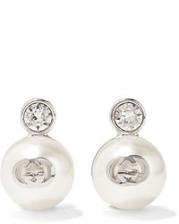 Gucci Silver Plated Swarovski Crystal And Faux Pearl Clip Earrings