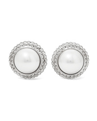 Alessandra Rich Silver Tone Crystal And Faux Pearl Clip Earrings