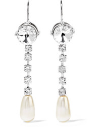 Miu Miu Silver Tone Crystal And Faux Pearl Earrings