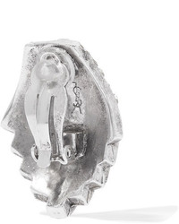 Saint Laurent Silver Tone Crystal Clip Earrings