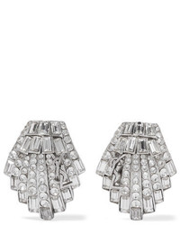 Saint Laurent Silver Tone Crystal Clip Earrings